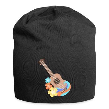 Brown wave pattern ukulele with Hibiscus flowers - Jersey Beanie - black - Front