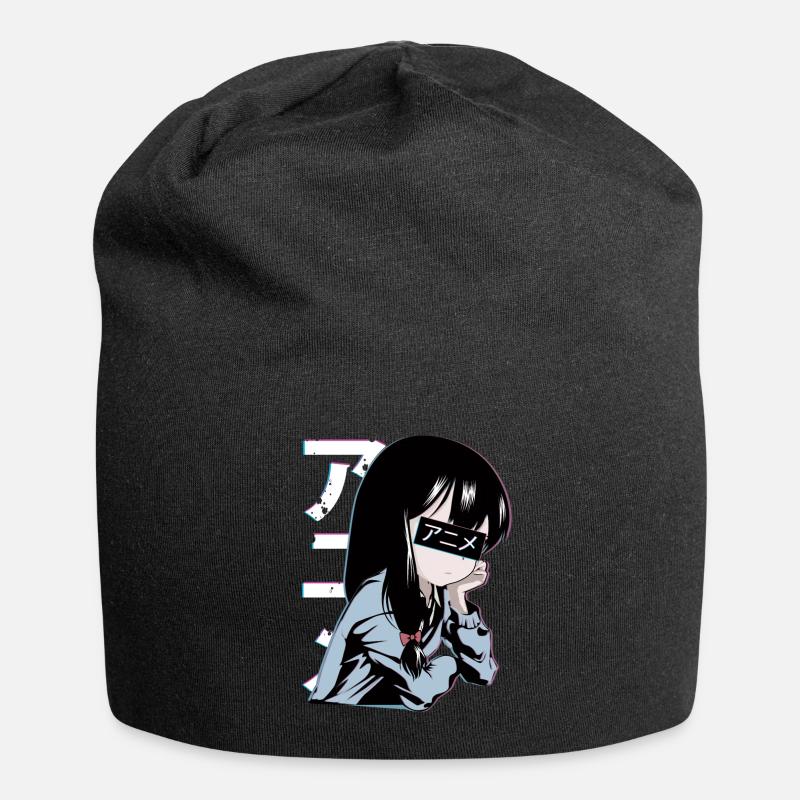 Anime Mädchen - Jersey-Beanie - Schwarz