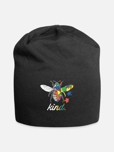 Bee Kind Beautiful Autism Awareness Gift print - Jersey Beanie - black