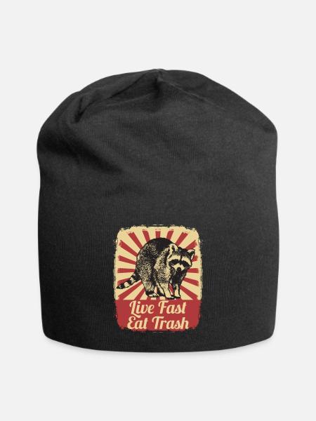 Waschbär Waschbären Live Fast Eat Trash Geschenk - Jersey-Beanie - Schwarz