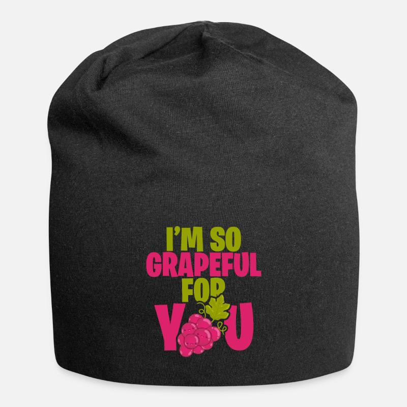 Grapes Pink Grateful Word Game Grapeful English - Jersey Beanie - black