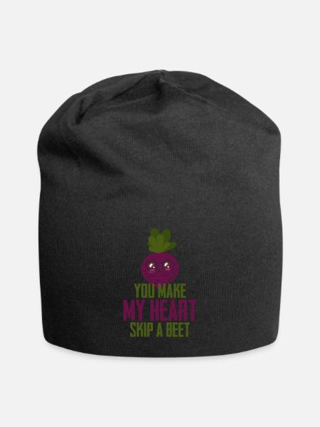 Hear Skip A Beet Wortspiel Herz Beat Rübe Lila - Jersey Beanie - black