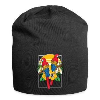 Tropic Tropical Parrot Bird Scarlet Macaw - Jersey Beanie - black - Front