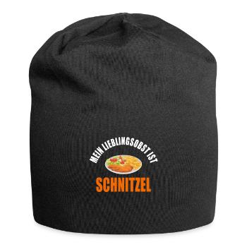Lustiger Spruch Mein Lieblingsobst ist Schnitzel - Jersey-Beanie - Schwarz - Vorne