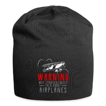 Warning Talk About Airplanes graphic, Aviation - Jersey Beanie - black - Front