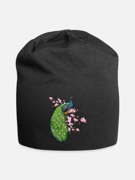 Flowers Peacock - Jersey Beanie - black