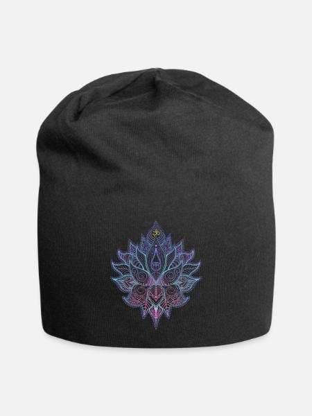 Indian flower with ornaments and om symbol - Jersey Beanie - black