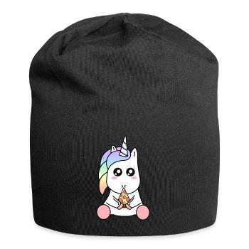 Cute Funny Kawaii Unicorn Eating Pizza Slice - Jersey Beanie - black - Front