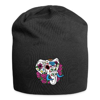 Elephant Sugar Skull Elefant Goa Zombie Totenkopf - Jersey Beanie - black - Front