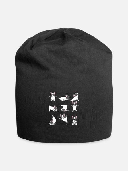 Frenchie Fränzösische Bulldogge Yoga - Jersey-Beanie - Schwarz