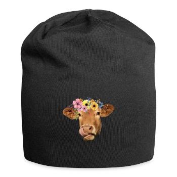 Hübsches Hippie-Kuh-Friedensliebesfest-Design - Jersey-Beanie - Schwarz - Vorne