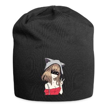 Kawaii Chibi Anime Mädchen - Jersey-Beanie - Schwarz - Vorne