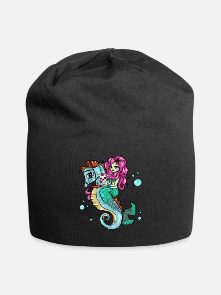 Skelett Meerjungfrau Seepferdchen Sugar Skull - Jersey-Beanie - Schwarz