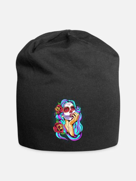 Dia De Los Muertos Mexiko Frau Totenkopf Halloween - Jersey-Beanie - Schwarz