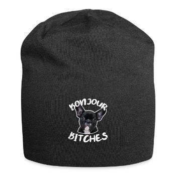 Französische Bulldogge - Jersey-Beanie - Anthrazit - Vorne