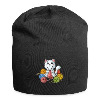 Stricken Basteln Bastler Handarbeit Katze Mieze - Jersey-Beanie - Schwarz - Vorne