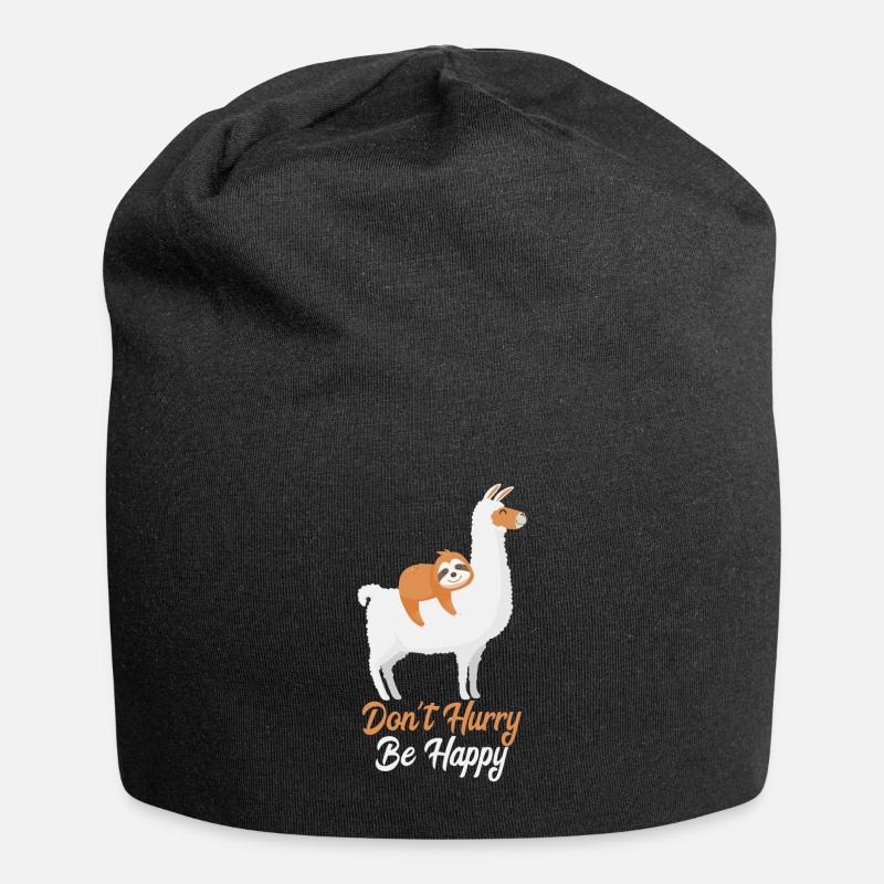 ALPACA SLOTH Do not Hurry Be Happy - Jersey Beanie - black