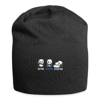 Panda Bär Gamer Essen Gaming Schlafen Videospiel - Jersey-Beanie - Schwarz - Vorne