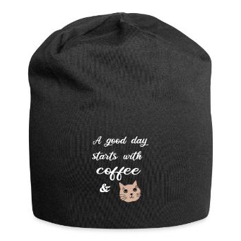 coffee and cat, Katze und Kaffee - Jersey-Beanie - Schwarz - Vorne