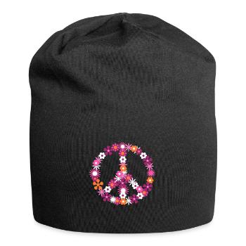 Flower power peace sign peace hippie - Jersey Beanie - black - Front