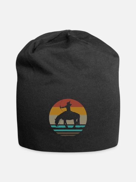 Retro Indianer Pferd Pfeil und Bogen Geschenk - Jersey-Beanie - Schwarz