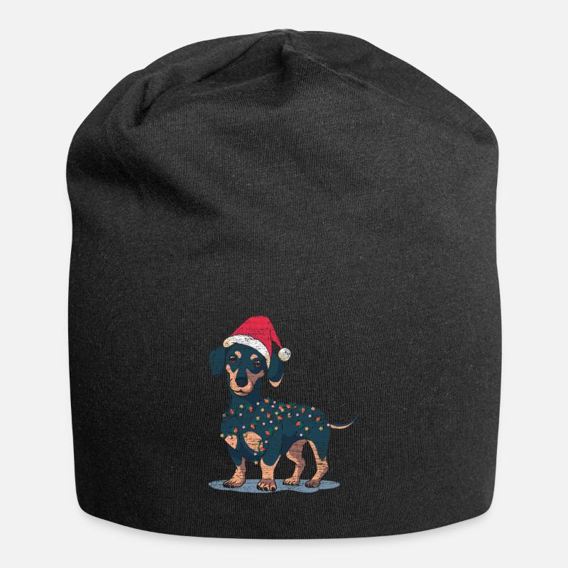 Dackel Weihnachten - Jersey-Beanie - Schwarz