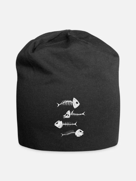 Fisch Skelett Fischgräten Halloween - Jersey-Beanie - Schwarz
