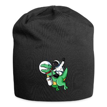 Astronaut rides T-Rex dinosaurs - Jersey Beanie - black - Front