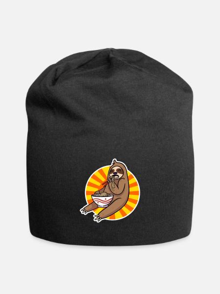 Kawaii Paresseux Manger Des Nouilles Ramen - Bonnet en jersey - noir