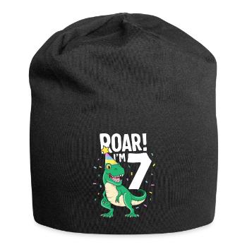 Ich bin 7 TRex Geburtstag Dinosaurier Happy Seven 7. Brüllen - Jersey-Beanie - Schwarz - Vorne