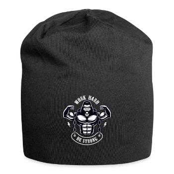Work Hard be Strong Gorilla Silverback Gift - Jersey Beanie - black - Front