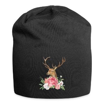 Cerfs et Roses Dirndl Dames de remplacement - Bonnet en jersey - noir - Devant