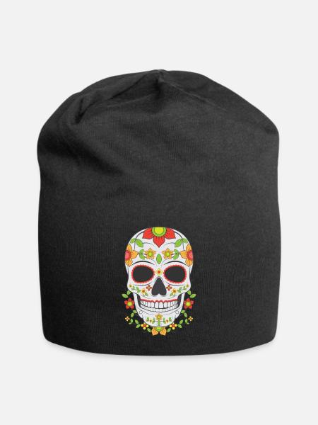 Sugar Skull Mask Day of the Dead Skull Gift - Jersey Beanie - black