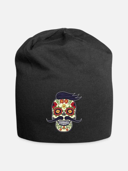 Sugar Skull Mask Day of the Dead Skull Gift - Jersey Beanie - black