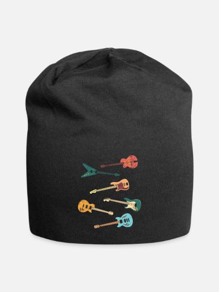 Vintage Distressed Look Classic Guitar Design - Jersey Beanie - black