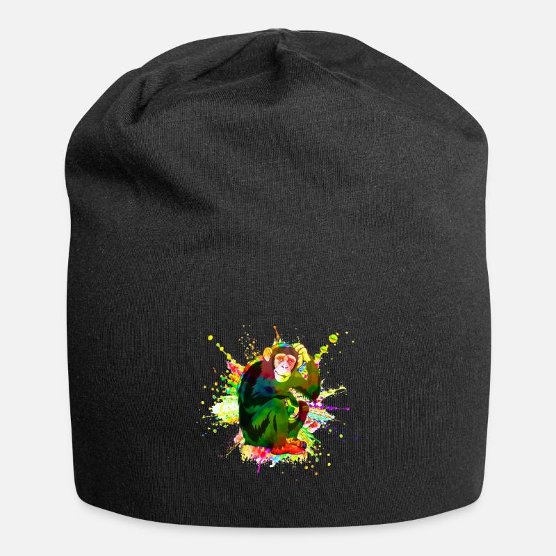 Affe in coolem und buntem Artwork - Monkey Ape - Jersey-Beanie - Schwarz