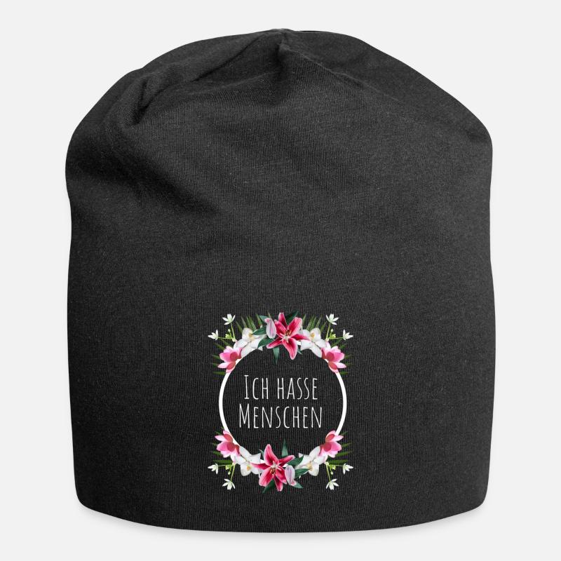 Ich hasse Menschen mit Blumenkranz - Jersey-Beanie - Schwarz