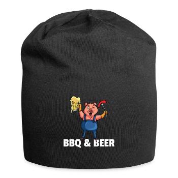 BBQ Grillen Grill Grillmeister Schwein - Jersey-Beanie - Schwarz - Vorne