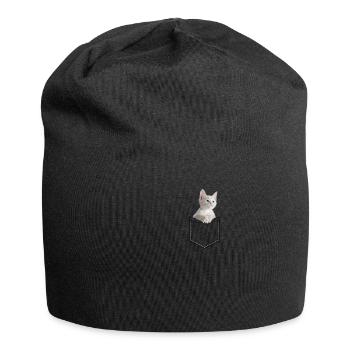 Chat dans la poche. Doux chaton - Bonnet en jersey - noir - Devant