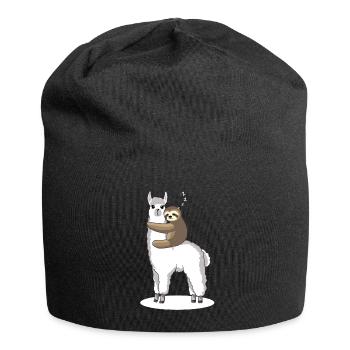Sloth sleeps on Alpaca Lama - gift - Jersey Beanie - black - Front
