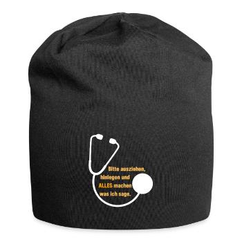 Bitte Ausziehen Lustiger Spruch Arzt Doc Geschenk - Jersey-Beanie - Schwarz - Vorne