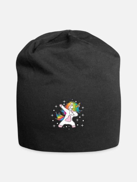 Einhorn Dab Regenbogen - Jersey-Beanie - Schwarz