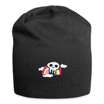 Totenkopf auf Regenbogen und Wolken bunt Geschenk - Jersey-Beanie - Schwarz - Vorne