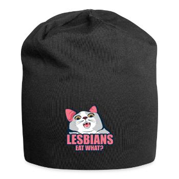 Lesbians Eat What Cat Funny LGBT Couple Gift - Jersey Beanie - black - Front