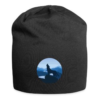 Wolf Steppe Nacht Mond Fabel Magie Natur Geschenk - Jersey-Beanie - Schwarz - Vorne