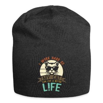 Chat cool animal - Bonnet en jersey - charbon - Devant