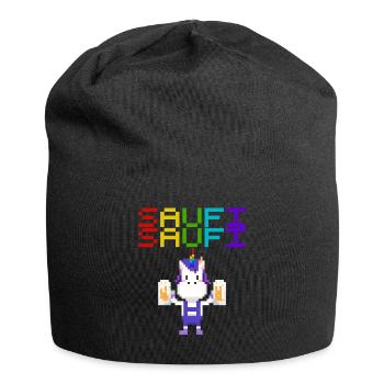 Saufi Saufi Einhorn 8 Bit Pixel Retro Bier Sekt - Jersey-Beanie - Schwarz - Vorne