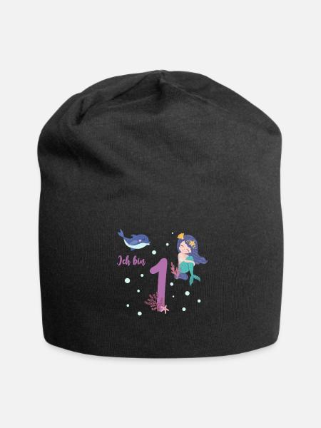 Meerjungfrau erster Geburtstag 1 Jahr Kindershirt - Jersey-Beanie - Schwarz