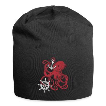 Giant Octopus Vintage Nautical Design Theme - Jersey Beanie - black - Front