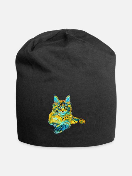 Maine Coon - Jersey-Beanie - Schwarz